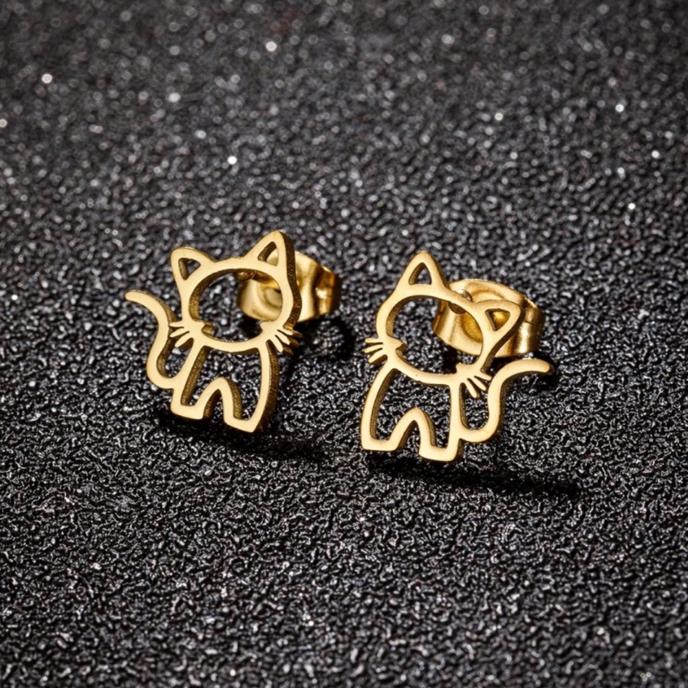 Gold Cat Earrings